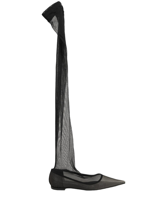 Dolce & Gabbana Women's Leather Nylon & Tulle Flat Over-The-Knee Boots - Black