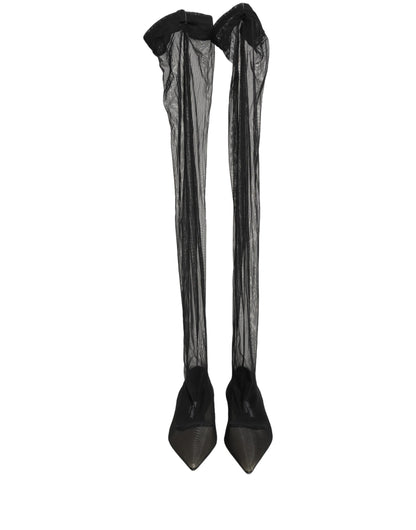 Dolce & Gabbana Women's Leather Nylon & Tulle Flat Over-The-Knee Boots - Black