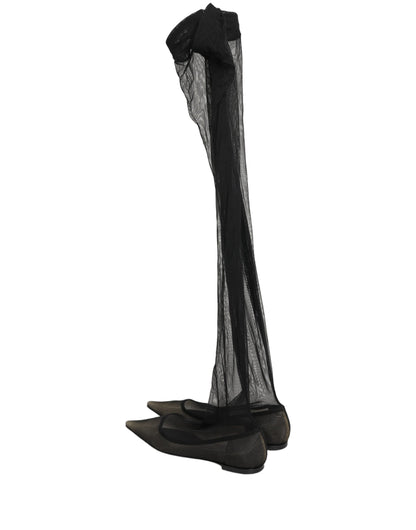 Dolce & Gabbana Women's Leather Nylon & Tulle Flat Over-The-Knee Boots - Black