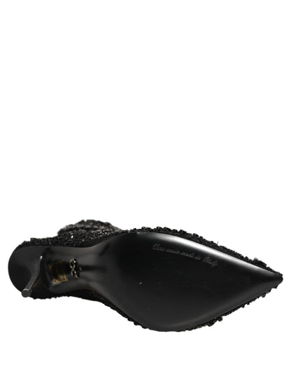 Dolce & Gabbana Women's Goat Leather Nylon & Polyester High-Heel Lace-Up Ankle Short Boots - Black Copper