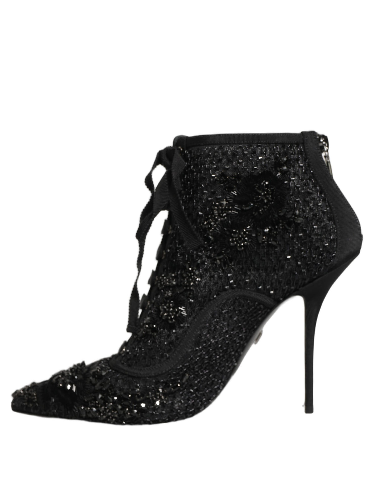 Dolce & Gabbana Women's Goat Leather Nylon & Polyester High-Heel Lace-Up Ankle Short Boots - Black Copper