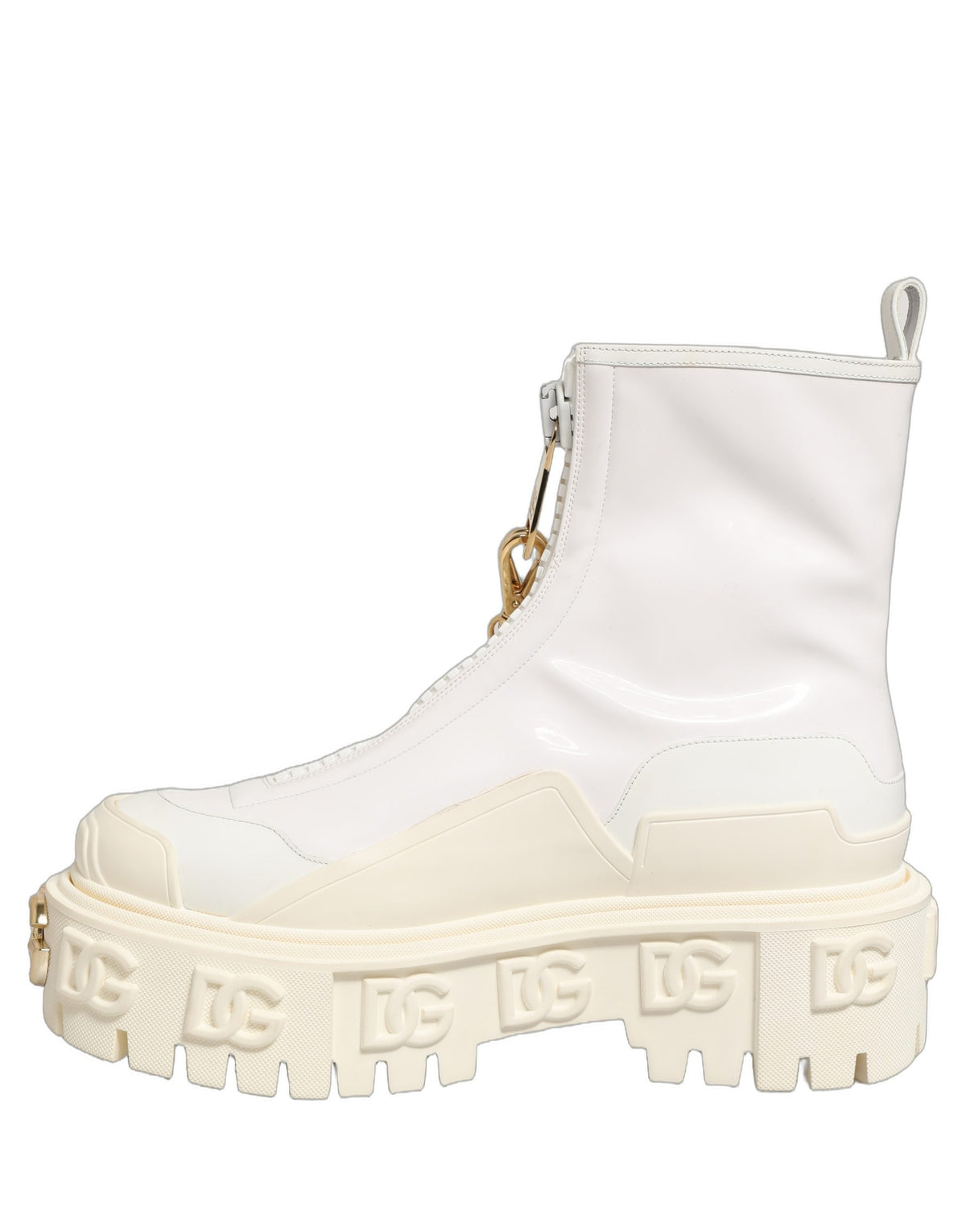 Dolce & Gabbana Women's Polyester Polyurethane Calf & Goat Leather Flat Ankle Biker Boots - White