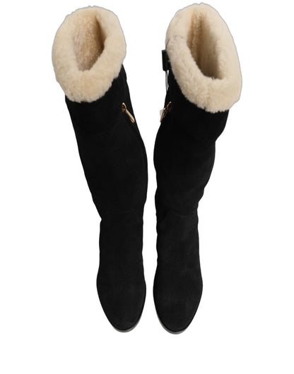 Dolce & Gabbana Women's Suede Calf Leather Flat High Knee-High Over-The-Knee Boots - Black