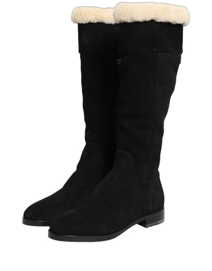 Dolce & Gabbana Women's Suede Calf Leather Flat High Knee-High Over-The-Knee Boots - Black