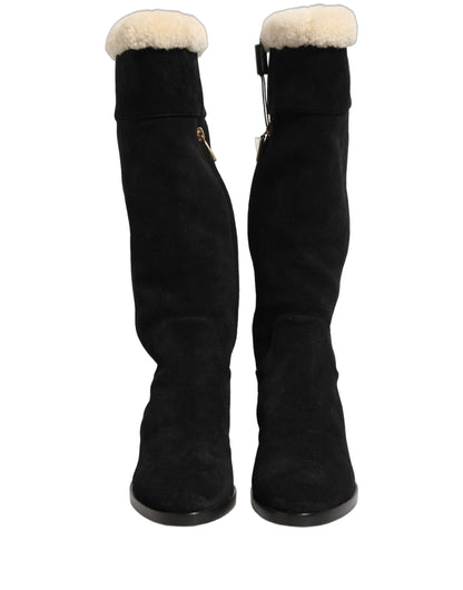 Dolce & Gabbana Women's Suede Calf Leather Flat High Knee-High Over-The-Knee Boots - Black