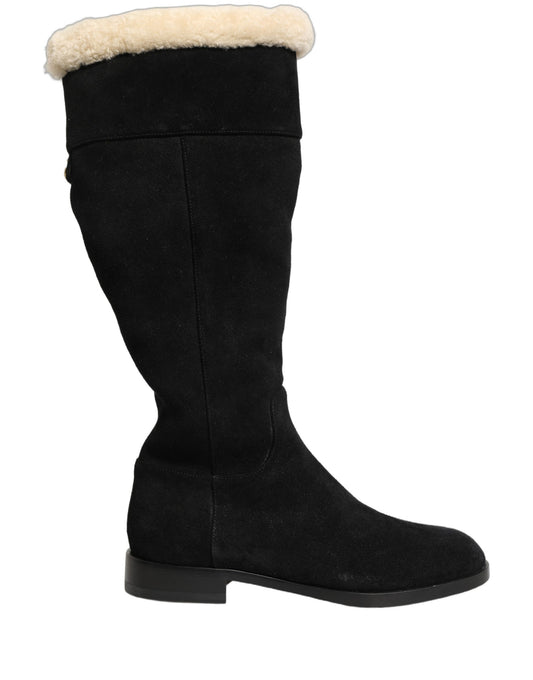 Dolce & Gabbana Women's Suede Calf Leather Flat High Knee-High Over-The-Knee Boots - Black