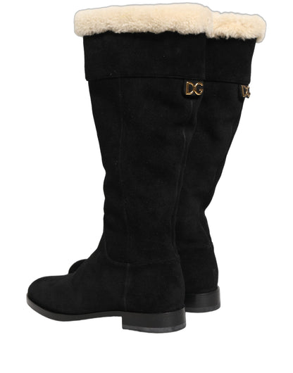 Dolce & Gabbana Women's Suede Calf Leather Flat High Knee-High Over-The-Knee Boots - Black