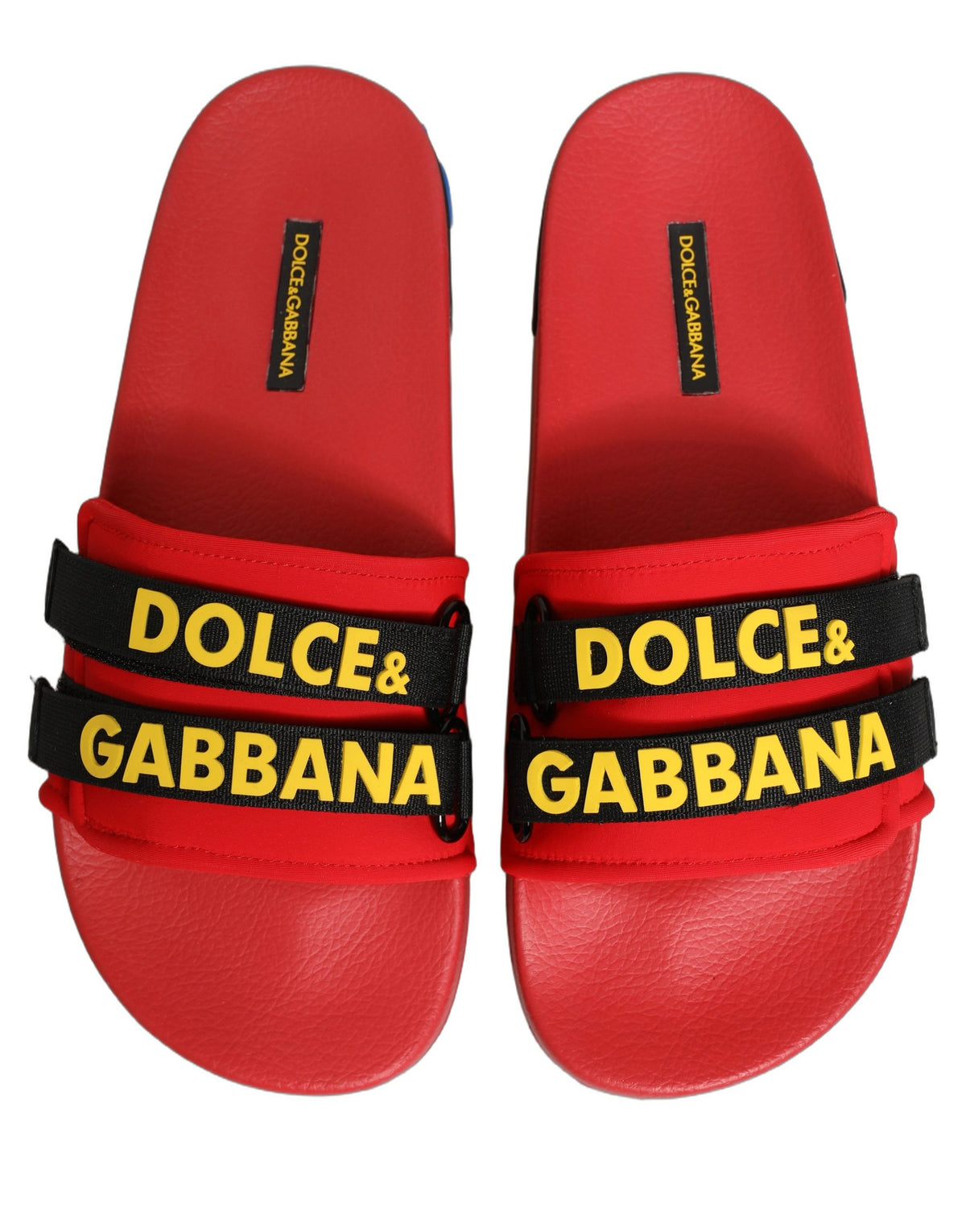 Dolce & Gabbana Women's Neoprene Nylon Polyester & Calf Leather Sliders Flat Shoes - Black Red Yellow