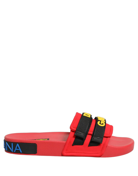 Dolce & Gabbana Women's Neoprene Nylon Polyester & Calf Leather Sliders Flat Shoes - Black Red Yellow