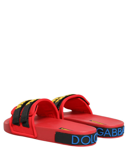 Dolce & Gabbana Women's Neoprene Nylon Polyester & Calf Leather Sliders Flat Shoes - Black Red Yellow