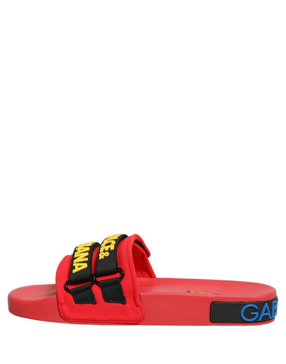 Dolce & Gabbana Women's Neoprene Nylon Polyester & Calf Leather Sliders Flat Shoes - Black Red Yellow