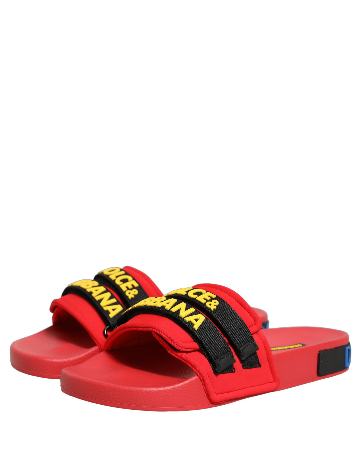 Dolce & Gabbana Women's Neoprene Nylon Polyester & Calf Leather Sliders Flat Shoes - Black Red Yellow