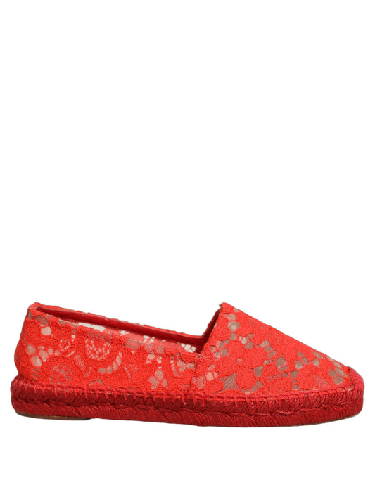 Dolce & Gabbana Women's Cotton Silk Nylon & Goat Leather Espadrilles Loafers Flat Shoes - Red