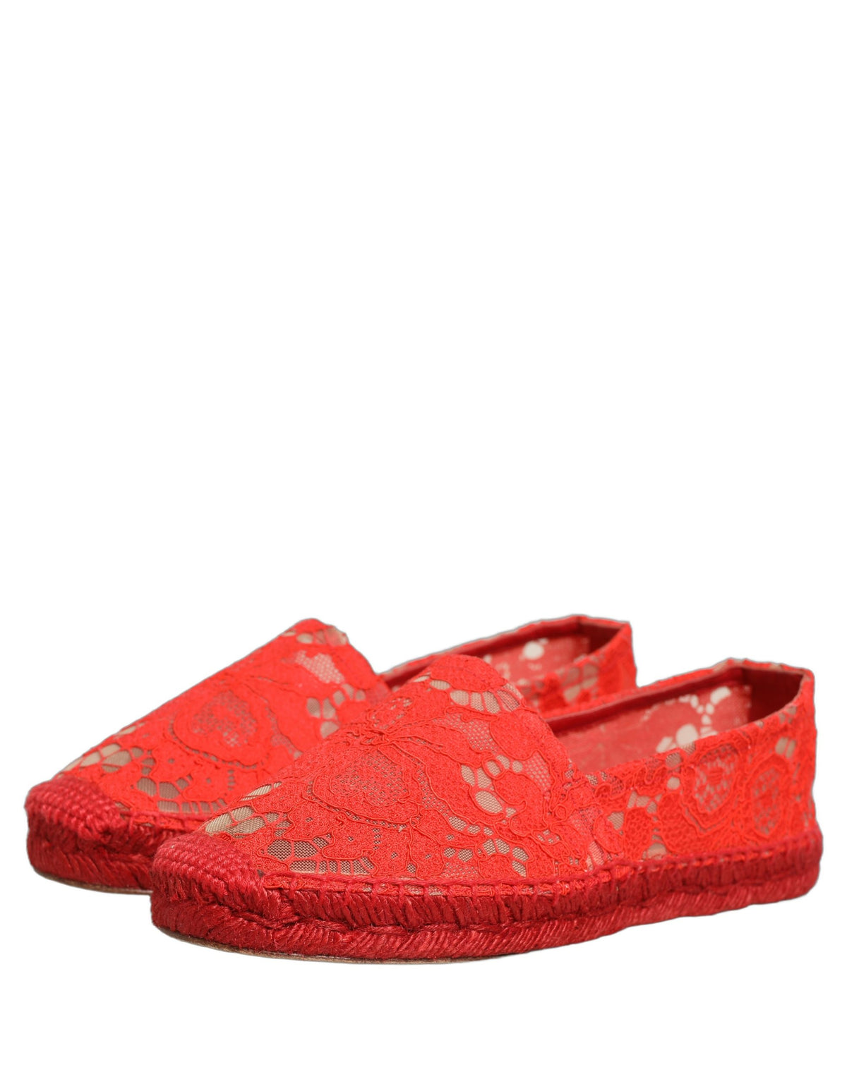 Dolce & Gabbana Women's Cotton Silk Nylon & Goat Leather Espadrilles Loafers Flat Shoes - Red
