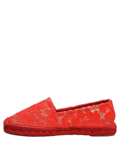Dolce & Gabbana Women's Cotton Silk Nylon & Goat Leather Espadrilles Loafers Flat Shoes - Red