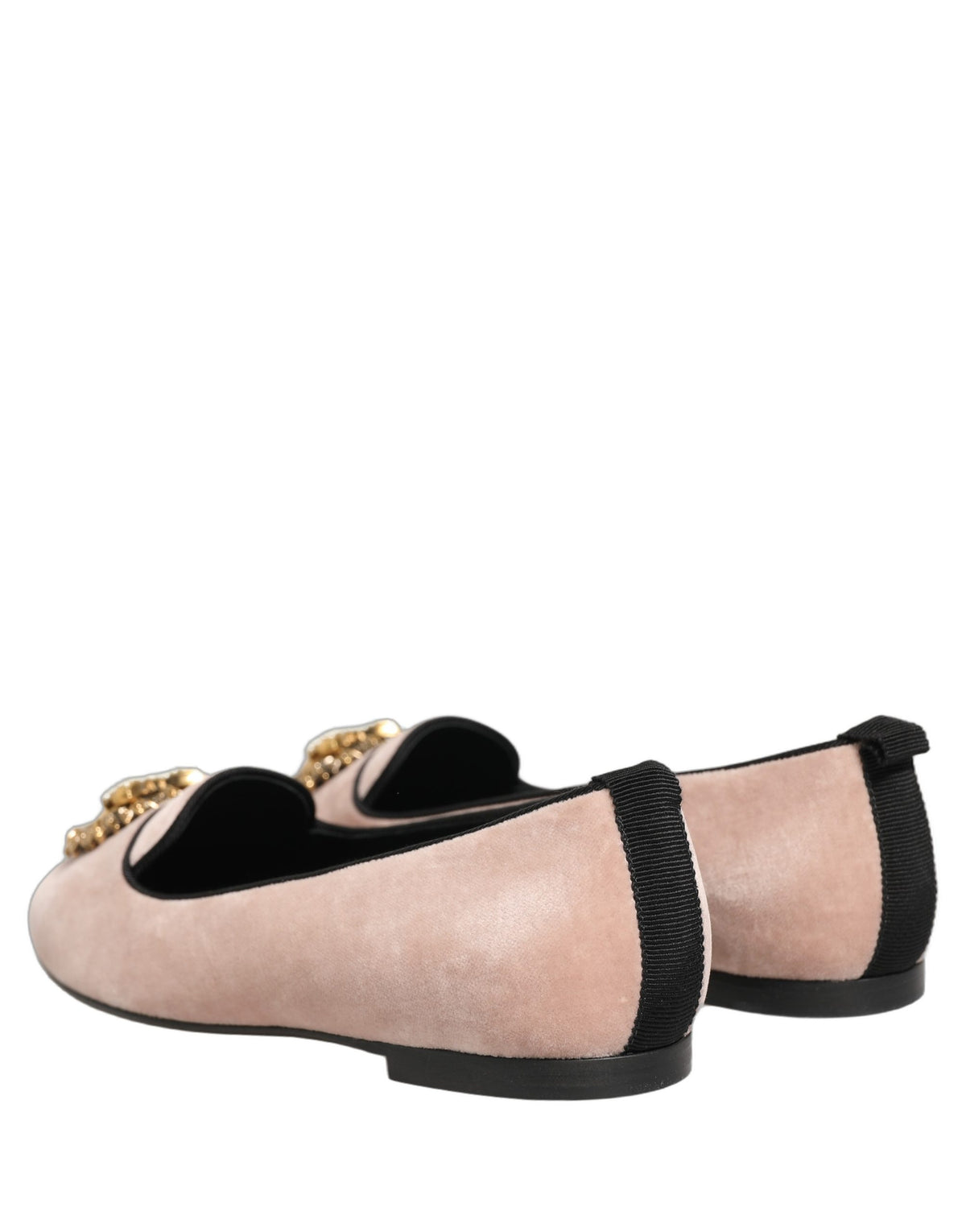 Dolce & Gabbana Devotion Heart Women's Cotton Velvet Viscose & Goat Leather Flat Loafer Slip-On Shoes - Gold Pink