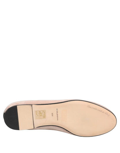 Dolce & Gabbana Devotion Heart Women's Cotton Velvet Viscose & Goat Leather Flat Loafer Slip-On Shoes - Gold Pink