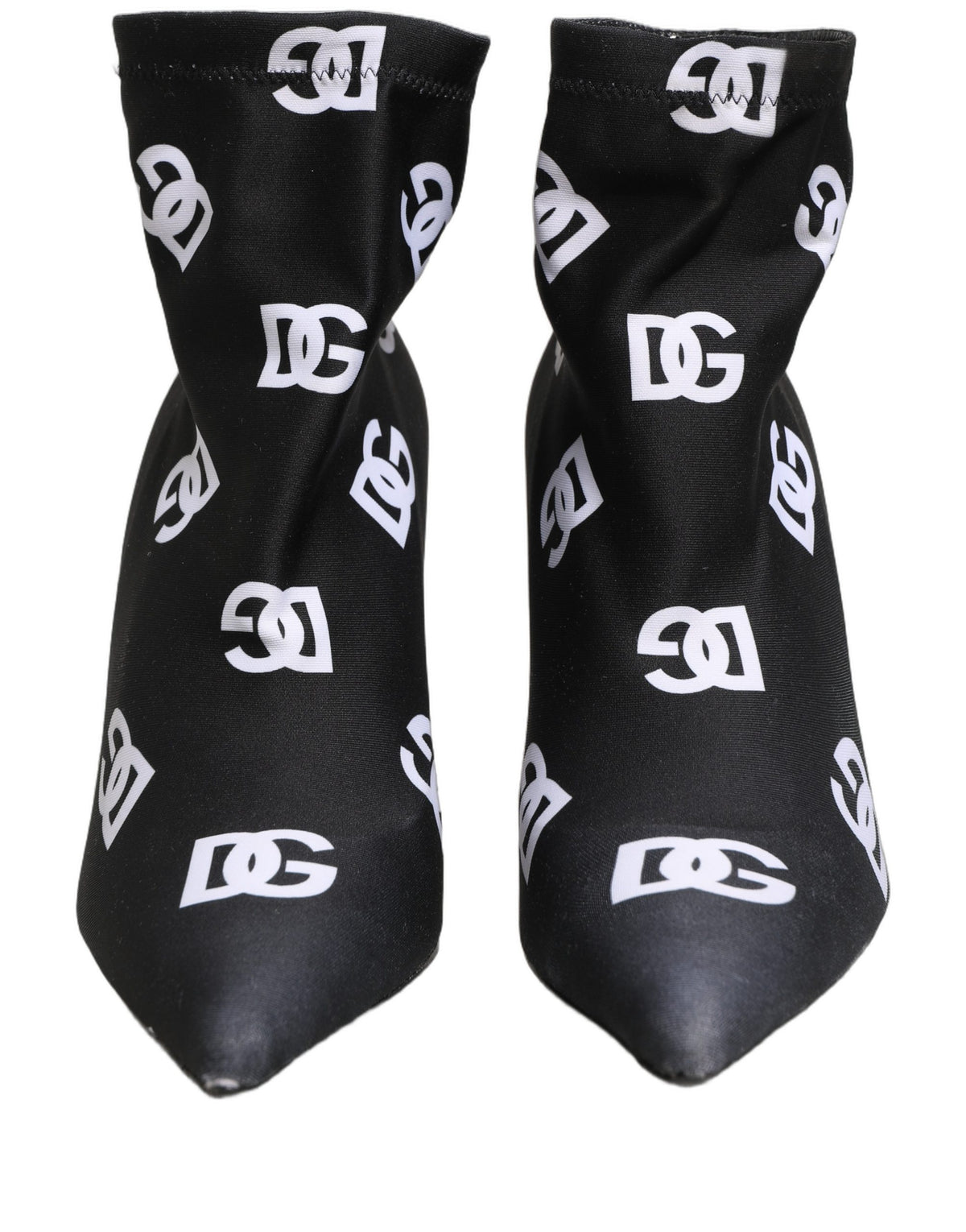 Dolce & Gabbana Women's Polyester & Goat Leather High-Heel Ankle Short Boots - Black White Monogram