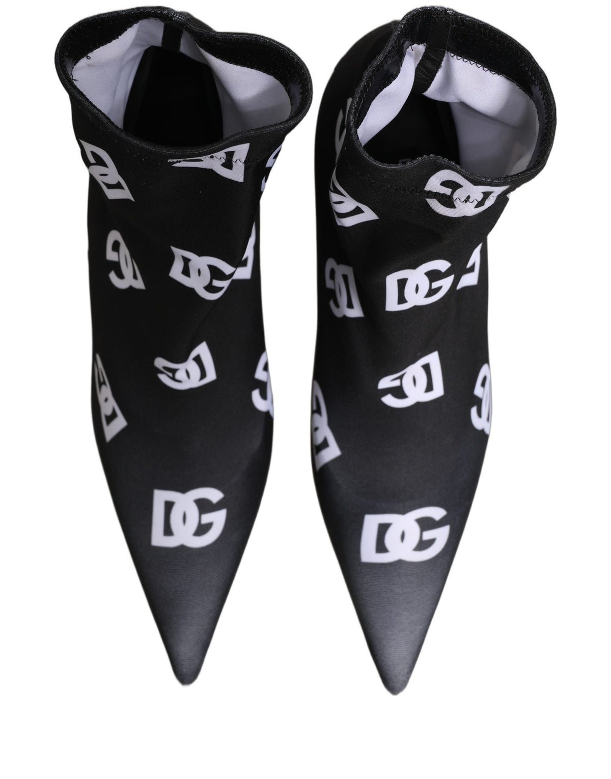 Dolce & Gabbana Women's Polyester & Goat Leather High-Heel Ankle Short Boots - Black White Monogram