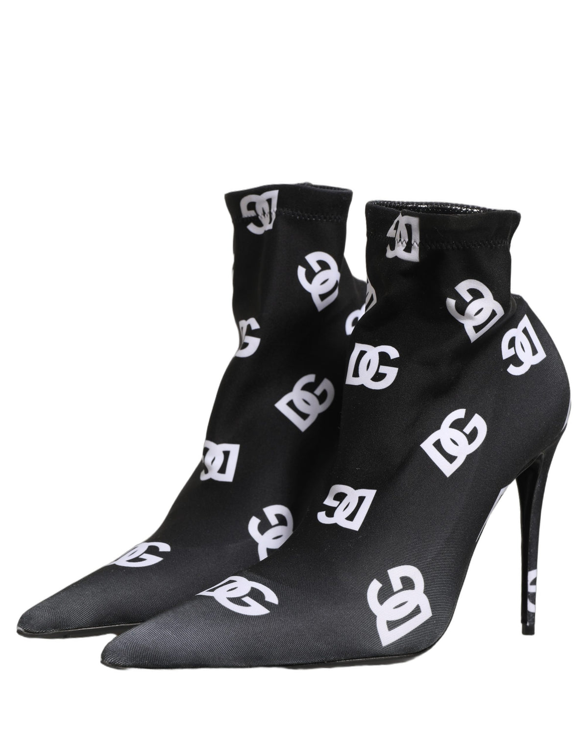 Dolce & Gabbana Women's Polyester & Goat Leather High-Heel Ankle Short Boots - Black White Monogram