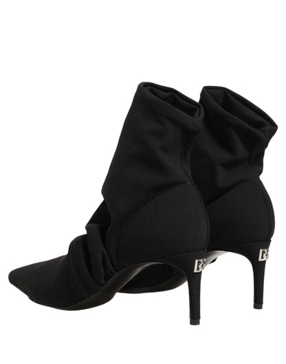 Dolce & Gabbana Women's Goat Nappa Leather Nylon & Viscose High-Heel Ankle Boots - Black