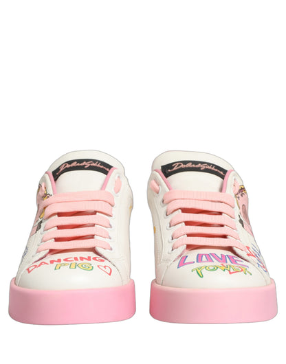 Dolce & Gabbana Men's Low Top Calf Leather & Rubber Sneakers - Pink White Print