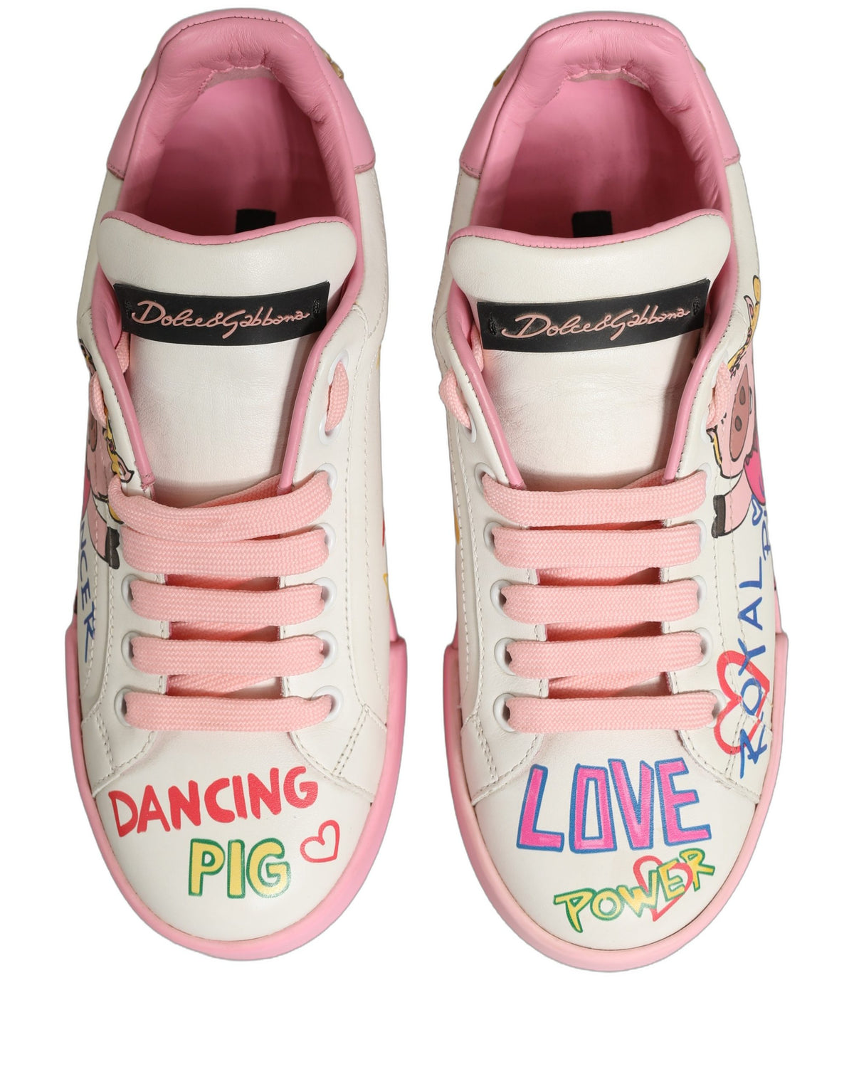 Dolce & Gabbana Men's Low Top Calf Leather & Rubber Sneakers - Pink White Print