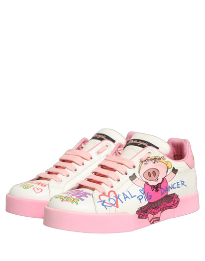 Dolce & Gabbana Men's Low Top Calf Leather & Rubber Sneakers - Pink White Print