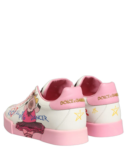Dolce & Gabbana Men's Low Top Calf Leather & Rubber Sneakers - Pink White Print