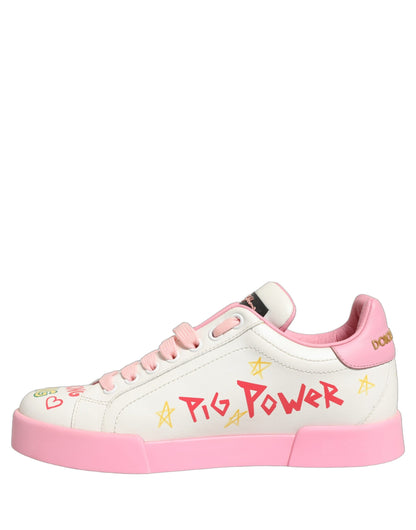 Dolce & Gabbana Men's Low Top Calf Leather & Rubber Sneakers - Pink White Print