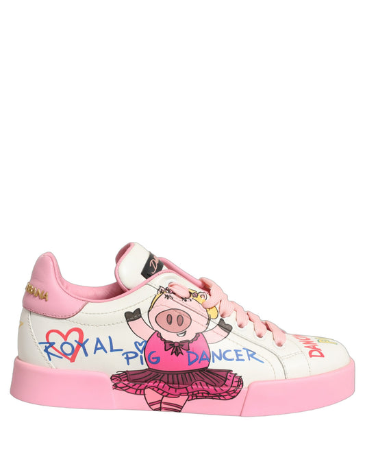 Dolce & Gabbana Men's Low Top Calf Leather & Rubber Sneakers - Pink White Print
