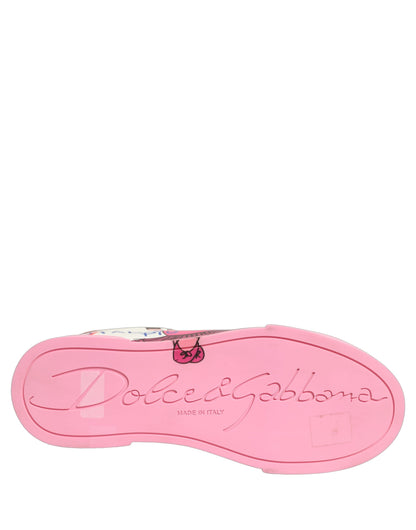 Dolce & Gabbana Men's Low Top Calf Leather & Rubber Sneakers - Pink White Print
