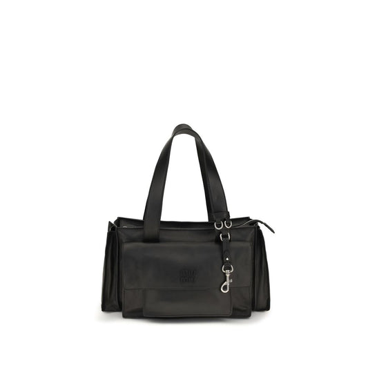 Miu Utilitaire Bos Taurus Calf Leather Shoulder Flap Bag - Brown Silver