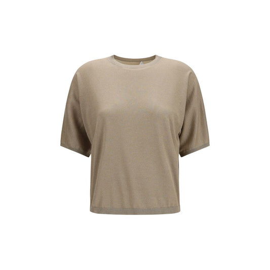 Sweater by Brunello Cucinelli for women in cashmere polyamide & silk beige showcases an masterful silhouette, artfully detailed with a masterful round neckline and short-sleeve for a sophisticated, premium finish.