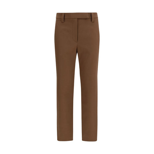 Casual Pants by Brunello Cucinelli for women in stretch cotton brown features a polished silhouette with a polished straight-leg & regular-fit, reaching a polished long and finished with a polished .