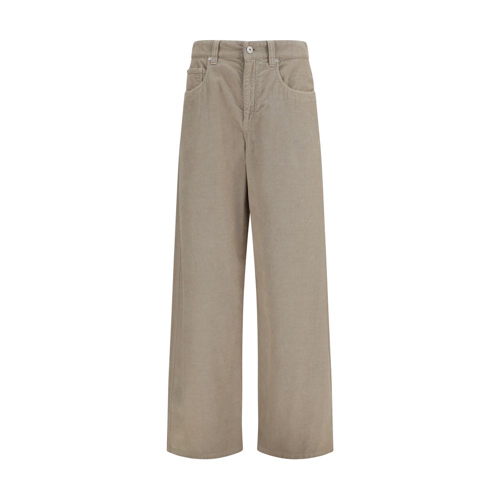 Casual Pants by Brunello Cucinelli for women in linen cotton & leather beige presents a tailored silhouette, showcasing a tailored straight-leg & regular-fit and long cut with a refined for a truly tailored aesthetic.