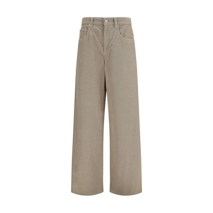 Casual Pants by Brunello Cucinelli for women in linen cotton & leather beige presents a tailored silhouette, showcasing a tailored straight-leg & regular-fit and long cut with a refined for a truly tailored aesthetic.
