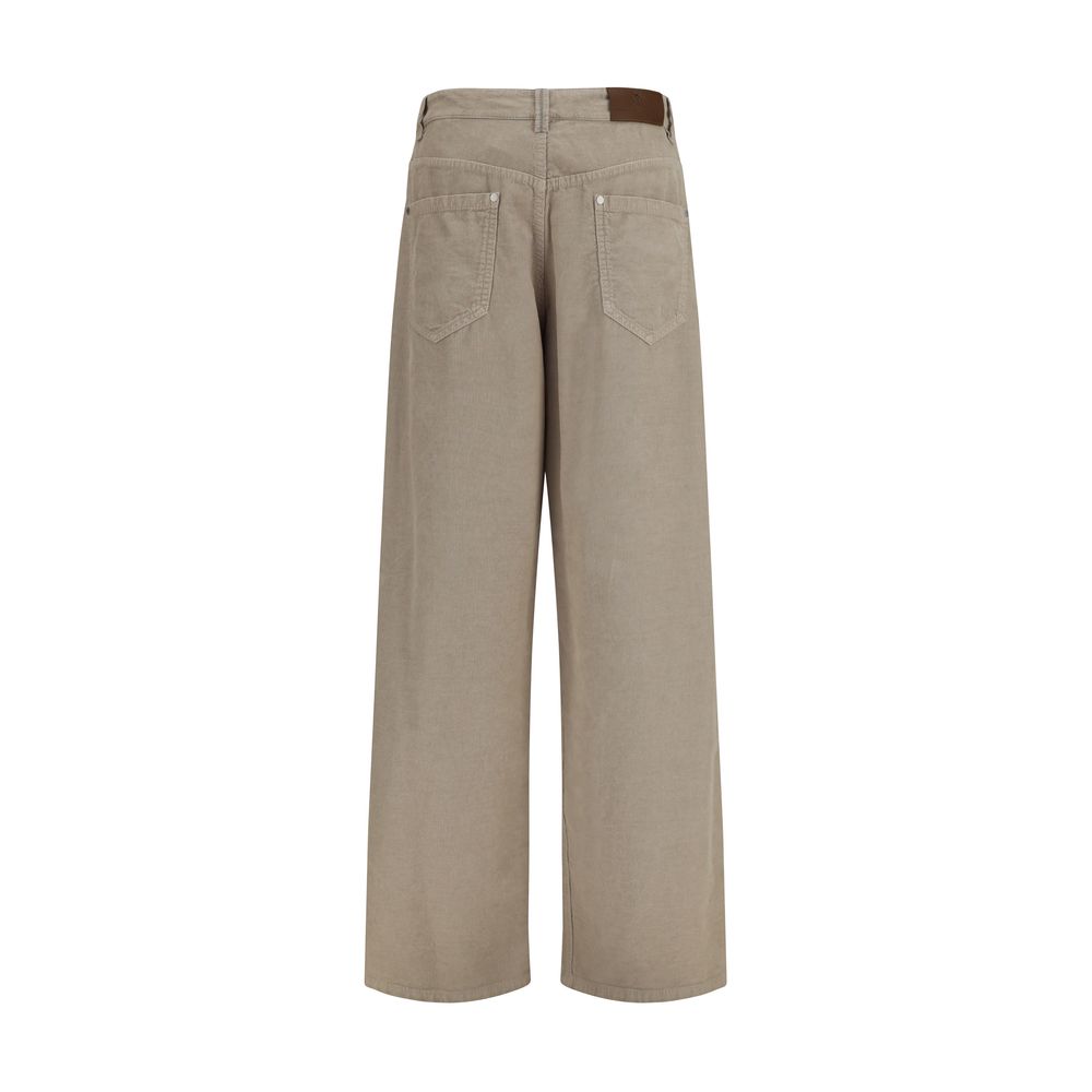 Casual Pants by Brunello Cucinelli for women in linen cotton & leather beige features an refined tailoring silhouette, showcasing a premium straight-leg & regular-fit with a and long cut for a refined tailoring look.