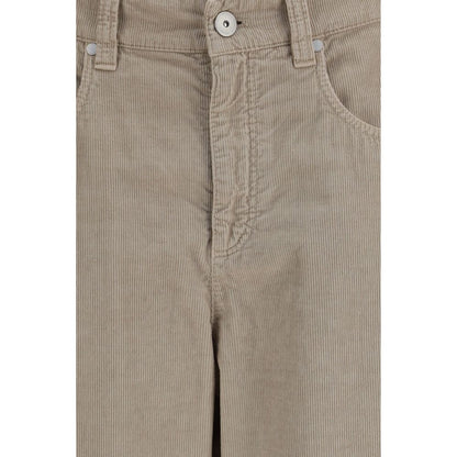 Casual Pants by Brunello Cucinelli for women in linen cotton & leather beige features a refined silhouette with a refined straight-leg & regular-fit, defined by a and a refined long for a refined finish.