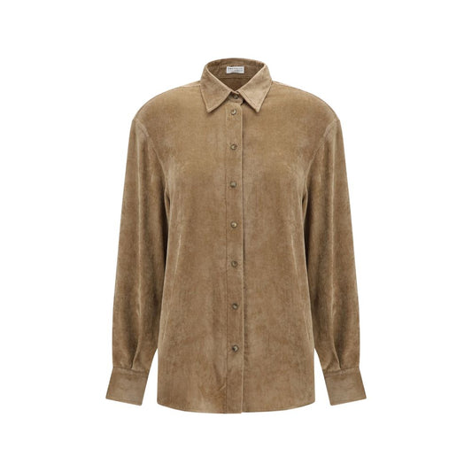 Dress Shirt by Brunello Cucinelli for women in cashmere & viscose beige, featuring a nuanced long-sleeve and nuanced for a sophisticated finish.