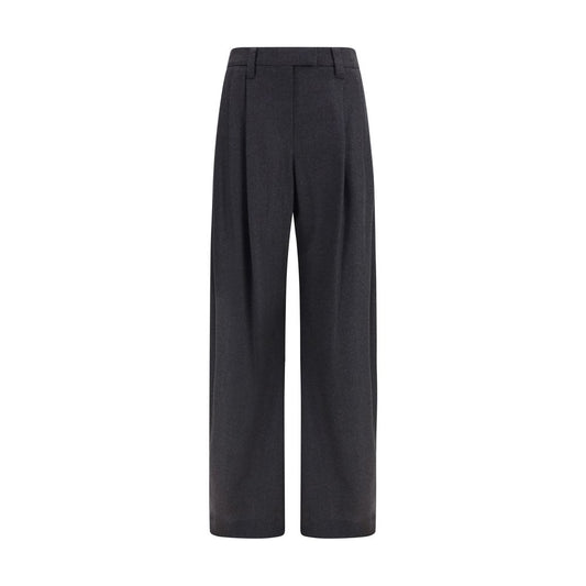 Trousers by Brunello Cucinelli for women in virgin wool gray features a sculptural silhouette, showcasing a sculptural straight-leg & regular-fit and long with a sophisticated for a sculptural finish.