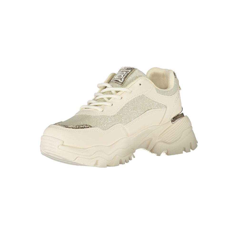 Athletic Sneakers by Laura Biagiotti for women in polyester & polyurethane beige features an stately silhouette, showcasing the signature athletic style of the Essence Women's Athletic Polyester & Polyurethane Sneakers collection with a truly stately finish.