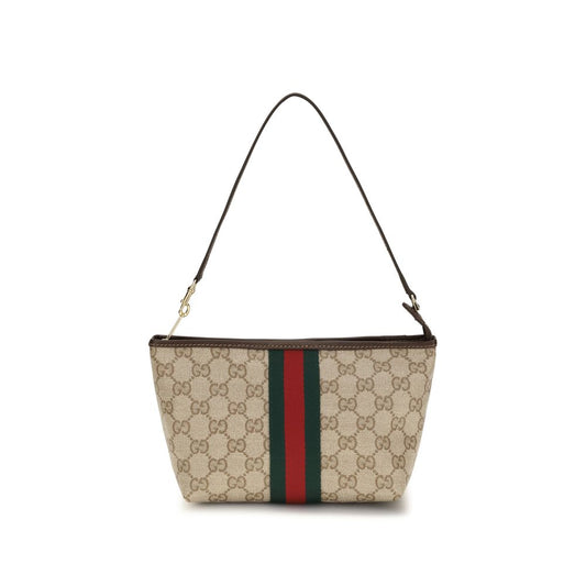 Small Pouch Handbag by Gucci for women in cotton polyester canvas beige, gold & striped features a exquisite silhouette, showcasing a secure zipper and exquisite with versatile for a exquisite finish.