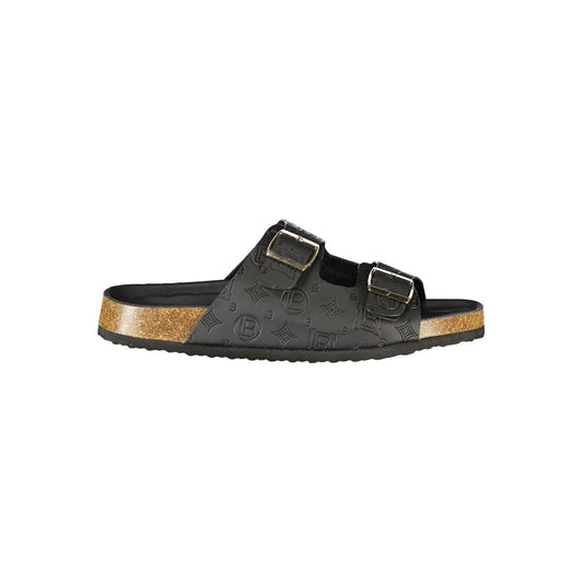 Flat Sandals by Laura Biagiotti for women in polyurethane and black presents a sculptural silhouette, showcasing the signature style of the Women's Polyurethane Flat Sandals with a sculptural flat and sculptural .