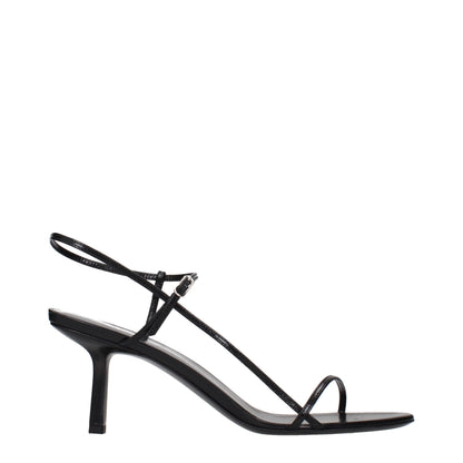 The Row Black Leather Stiletto Heel Sandals