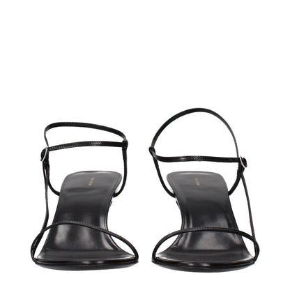 The Row Black Leather Stiletto Heel Sandals