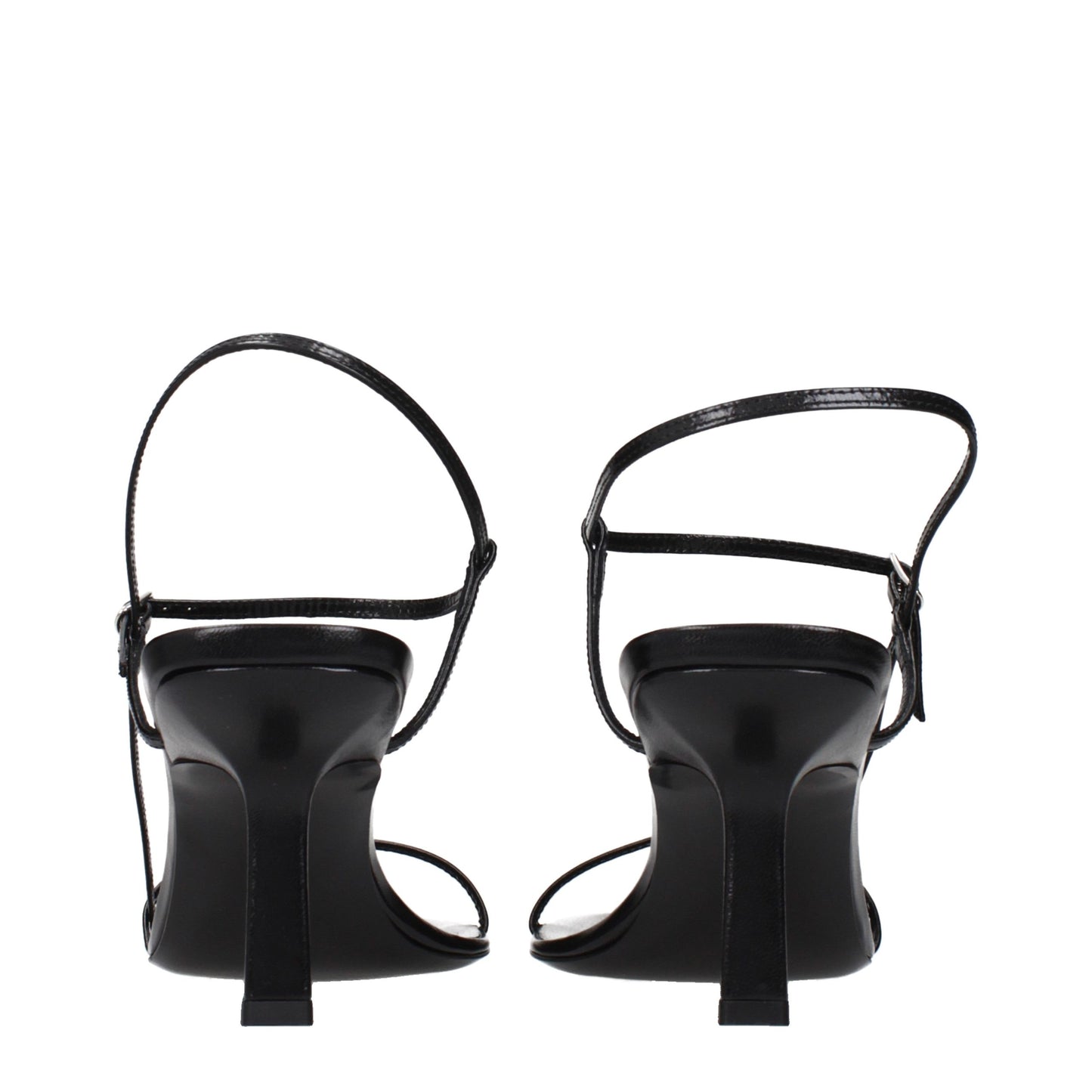 The Row Black Leather Stiletto Heel Sandals