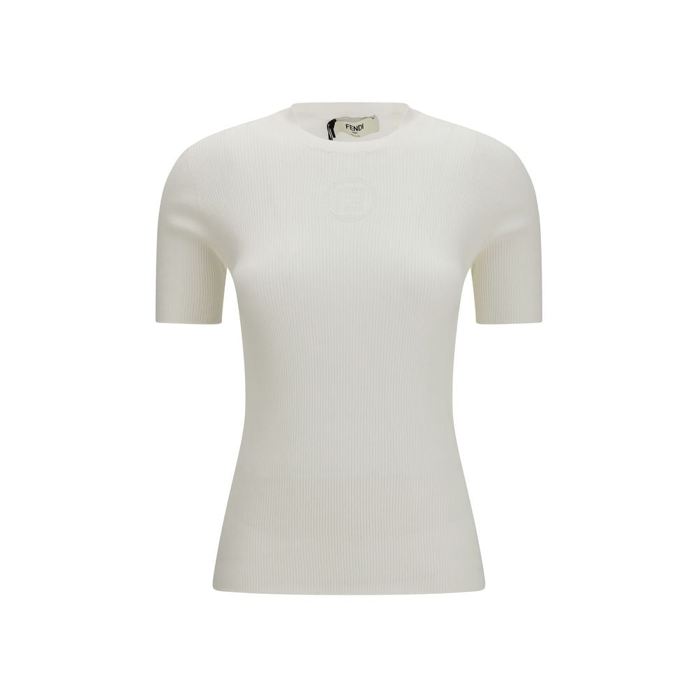 Fendi Women's Regular Fit Round Neck Cotton Sweatshirt - White Signature