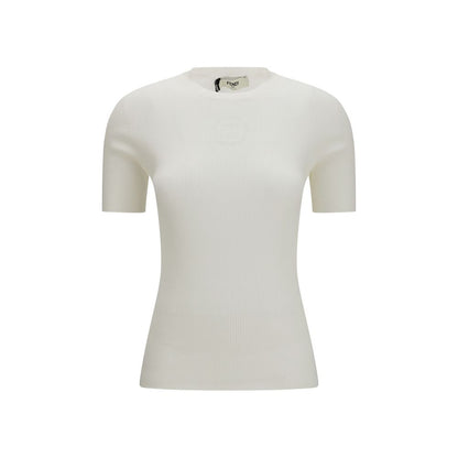 Fendi Women's Regular Fit Round Neck Cotton Sweatshirt - White Signature