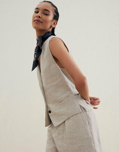 Brunello Cucinelli Beige Linen Sleeveless Jacket
